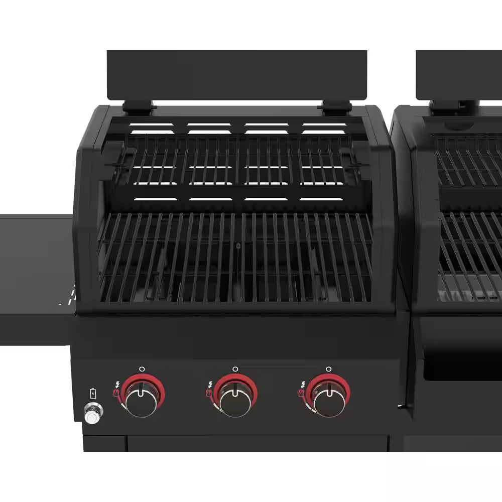 Oakford 1150 Pro 3-Burner Propane Gas and Offset Charcoal Smoker Combo Grill in Black