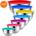 Mixing Bowls with Lids: 7 Pack Stainless Steel Mixing Bowls Set, Metal Nesting Mixing Bowls for Kitchen, 7/4.5/3.0/2.0/1.5/1.0/0.7QT, Great for Prep, Baking, Serving, Multicolor