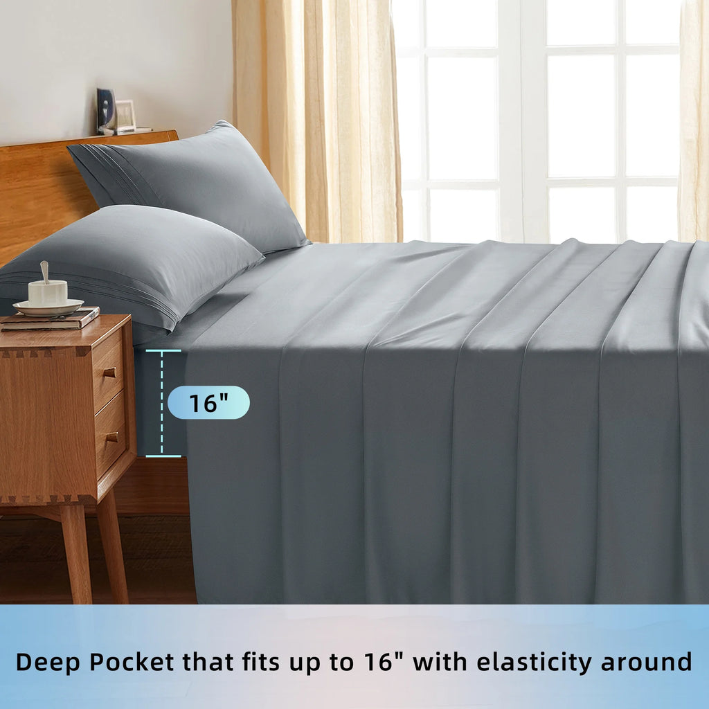 Bed Sheets Set, 1800 Series Microfiber Deep Pocket 4 Pieces Luxury Soft Sheet Set, Queen, Dark Gray