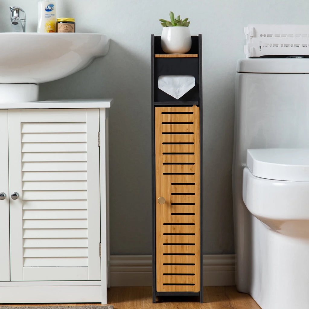 Toilet Paper Stand,Toilet Paper Holder Stand beside Toilet Storage for Bathtroom Storage,Narrow Bathroom Cabinet for Small Space,Black by