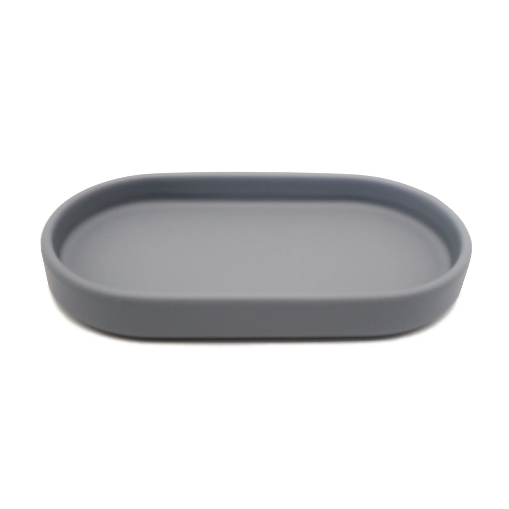 Ceramic Stoneware Bath Accessories 3-Piece Set, Grey – Soap Pump Dispenser, Tumbler, and Accessory Tray