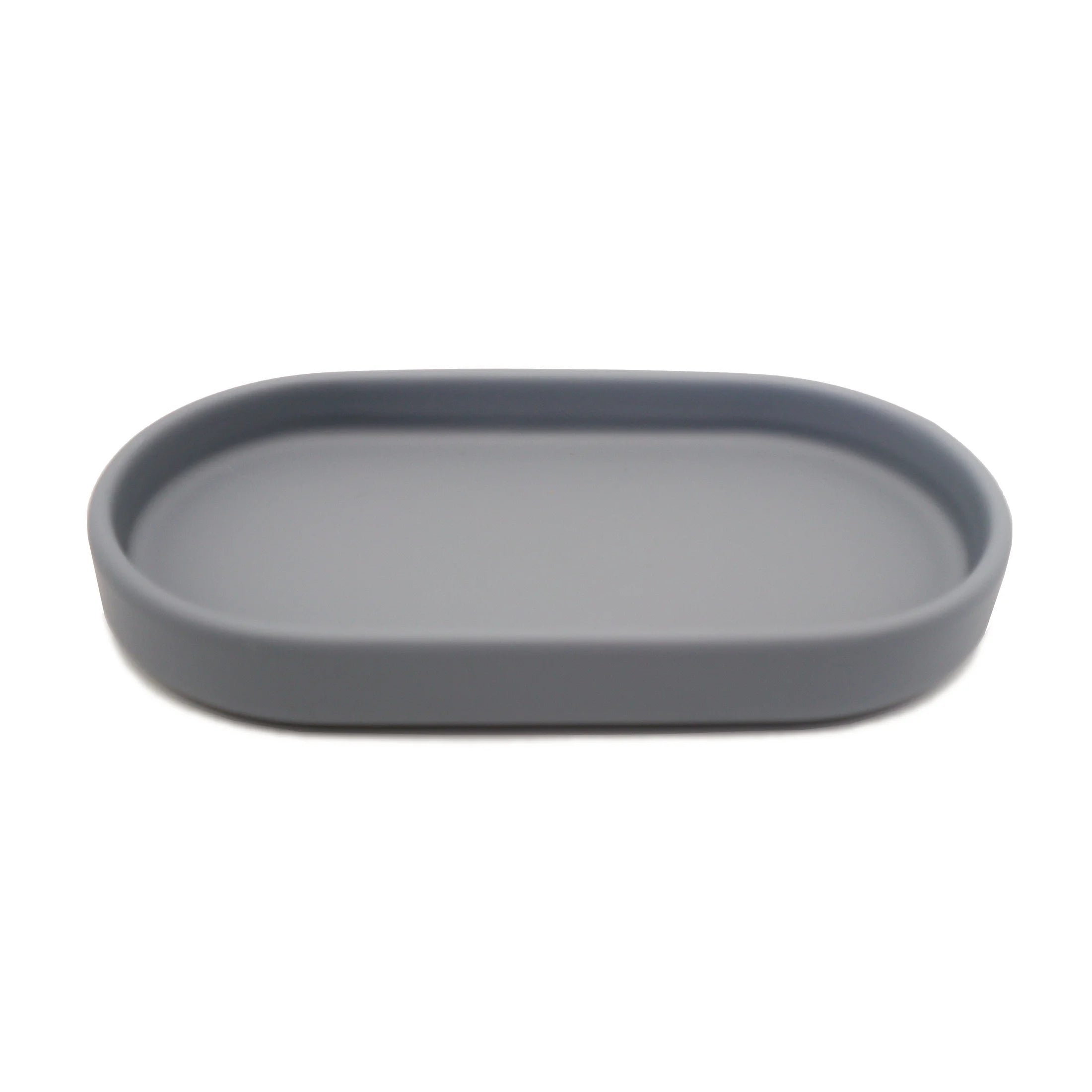 Ceramic Stoneware Bath Accessories 3-Piece Set, Grey – Soap Pump Dispenser, Tumbler, and Accessory Tray